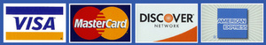 We accept Visa, MasterCard, Discover and American Express credit cards