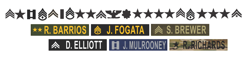 Fast service and low prices on custom name tapes with rank symbols