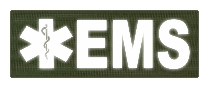 EMS Patch - Star of Life - 11x4 - Reflective Lettering - ODGreen Backing - Hook - Click for larger image EMS Patch - Star of Life - 11x4 - Reflective Lettering - ODGreen Backing - Hook