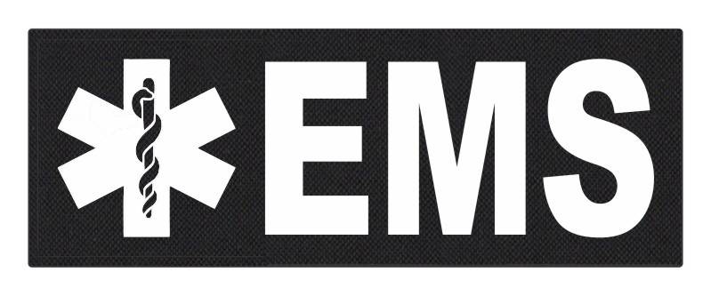 EMS Patch - Star of Life - 11x4 - Reflective Lettering - Black Backing - Hook - Click for larger image EMS Patch - Star of Life - 11x4 - Reflective Lettering - Black Backing - Hook