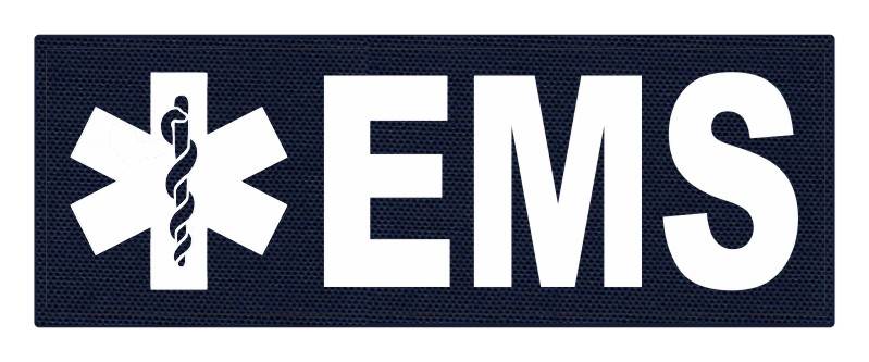 EMS Patch - Star of Life - 11x4 - Reflective Lettering - Navy Backing - Hook - Click for larger image EMS Patch - Star of Life - 11x4 - Reflective Lettering - Navy Backing - Hook