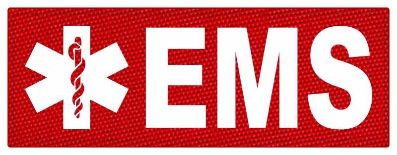 EMS Patch - Star of Life - 11x4 - Reflective Lettering - Red Backing - Hook - Click for larger image EMS Patch - Star of Life - 11x4 - Reflective Lettering - Red Backing - Hook