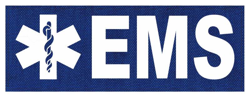 EMS Patch - Star of Life - 11x4 - Reflective Lettering - Royal Blue Backing - Hook - Click for larger image EMS Patch - Star of Life - 11x4 - Reflective Lettering - Royal Blue Backing - Hook
