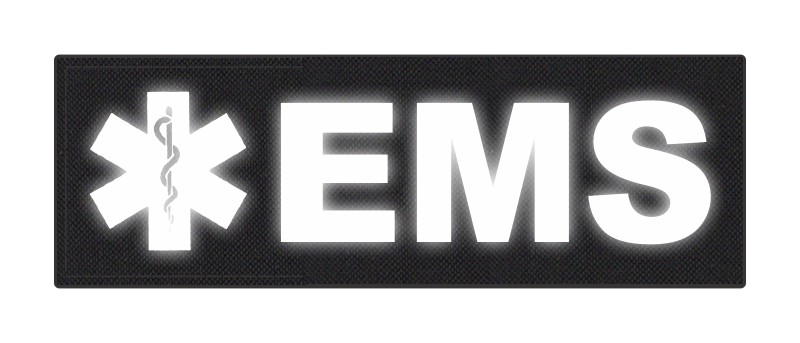 EMS Patch - Star of Life - 6x2 - Reflective Lettering - Black Backing - Hook Fabric - Click for larger image EMS Patch - Star of Life - 6x2 - Reflective Lettering - Black Backing - Hook Fabric