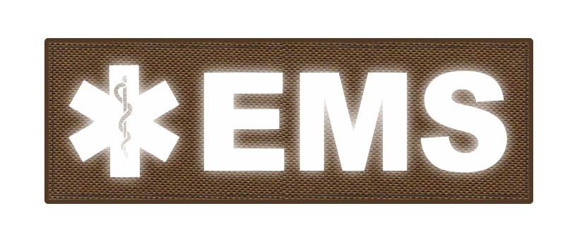 EMS Patch - Star of Life - 6x2 - Reflective Lettering - Coyote Backing - Hook Fabric - Click for larger image EMS Patch - Star of Life - 6x2 - Reflective Lettering - Coyote Backing - Hook Fabric