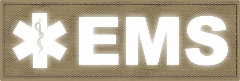 EMS Patch - Star of Life - 6x2 - Reflective Lettering - Tan Backing - Hook Fabric - Click for larger image EMS Patch - Star of Life - 6x2 - Reflective Lettering - Tan Backing - Hook Fabric