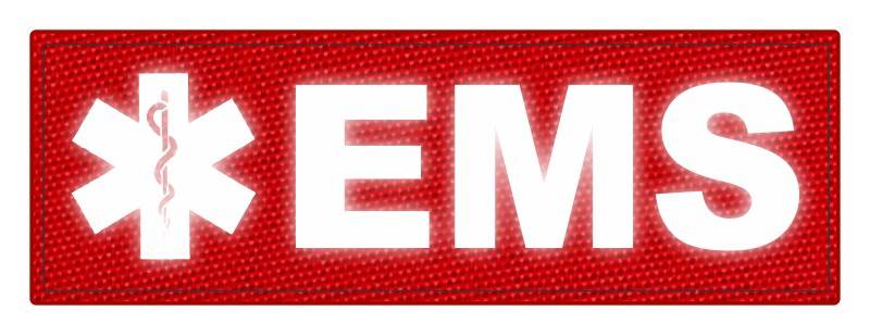 EMS Patch - Star of Life - 6x2 - Reflective Lettering - Red Backing - Hook Fabric - Click for larger image EMS Patch - Star of Life - 6x2 - Reflective Lettering - Red Backing - Hook Fabric