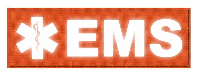 EMS Patch - Star of Life - 6x2 - Reflective Lettering - Orange Backing - Hook Fabric - Click for larger image EMS Patch - Star of Life - 6x2 - Reflective Lettering - Orange Backing - Hook Fabric