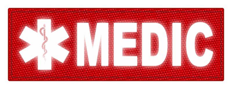 MEDIC Patch - Star of Life - 6x2 - Reflective Lettering - Red Backing - Hook Fabric - Click for larger image MEDIC Patch - Star of Life - 6x2 - Reflective Lettering - Red Backing - Hook Fabric