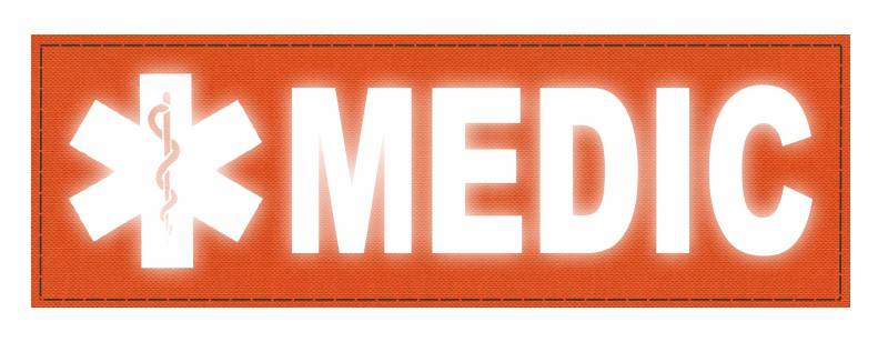 MEDIC Patch - Star of Life - 6x2 - Reflective Lettering - Orange Backing - Hook Fabric - Click for larger image MEDIC Patch - Star of Life - 6x2 - Reflective Lettering - Orange Backing - Hook Fabric
