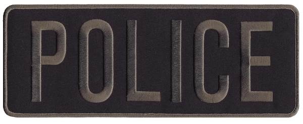 POLICE Back Patch - 11 x 4 - Gray Lettering - Black Backing - Click for larger image POLICE Back Patch - 11 x 4 - Gray Lettering - Black Backing