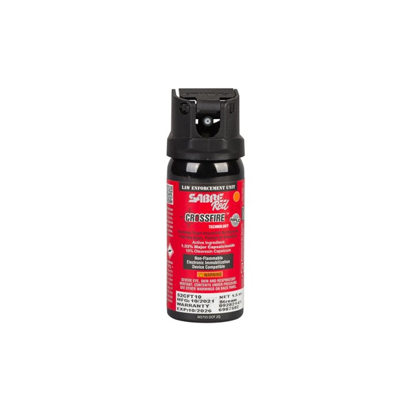 Sabre Red Crossfire 1.33 MC Pepper Spray - MK-3 Canister - Stream 1.5 oz. - Click for larger image Sabre Red Crossfire 1.33 MC Pepper Spray - MK-3 Canister - Stream 1.5 oz.