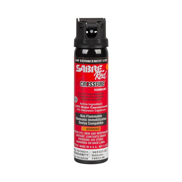 Sabre Red Crossfire 1.33 MC Pepper Spray - MK-4 Canister - Stream 3.0 oz. - Click for larger image Sabre Red Crossfire 1.33 MC Pepper Spray - MK-4 Canister - Stream 3.0 oz.