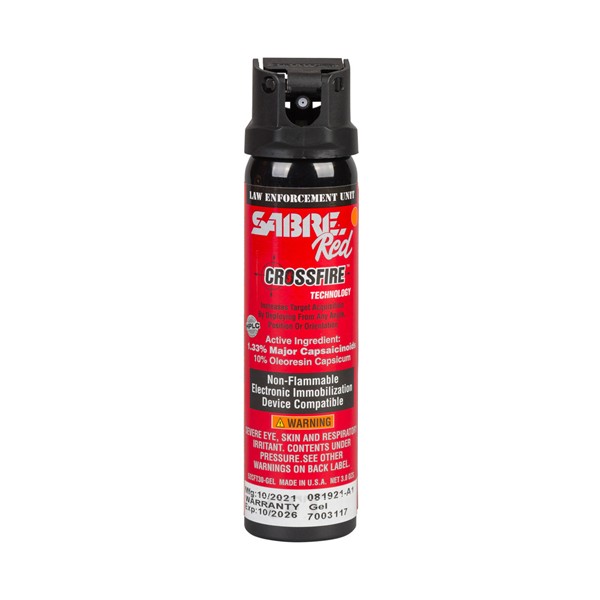 Sabre Red Crossfire 1.33 MC Pepper Spray - MK-4 Canister - GEL 3.0 oz. - Click for larger image Sabre Red Crossfire 1.33 MC Pepper Spray - MK-4 Canister - GEL 3.0 oz.