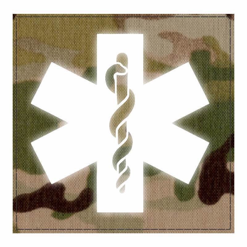 Star of Life Medical Patch 4x4 - Reflective White Image - Royal Blue  Backing - Hook Fabric