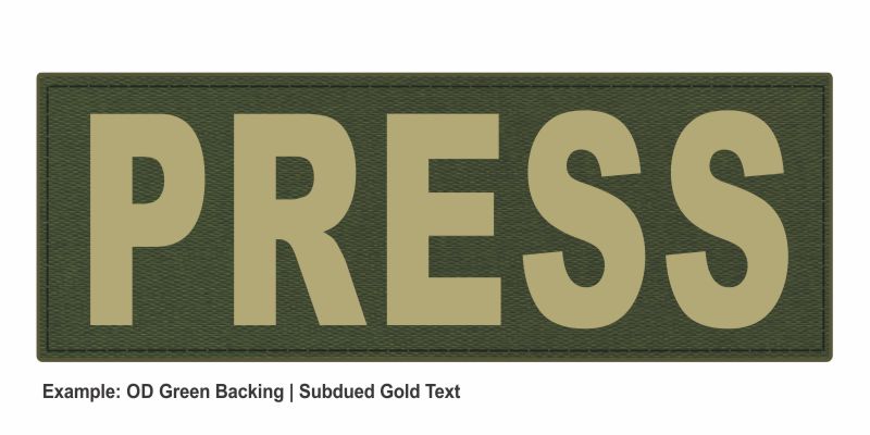 Stock ID Patch - PRESS - 11x4 - Hook Backing - Click for larger image Stock ID Patch - PRESS - 11x4 - Hook Backing