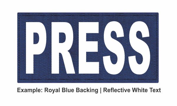 Stock ID Patch - PRESS - 4x2 - Hook Backing - Click for larger image Stock ID Patch - PRESS - 4x2 - Hook Backing