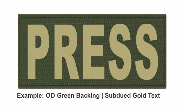 Stock ID Patch - PRESS - 4x2 - Hook Backing - Click for larger image Stock ID Patch - PRESS - 4x2 - Hook Backing