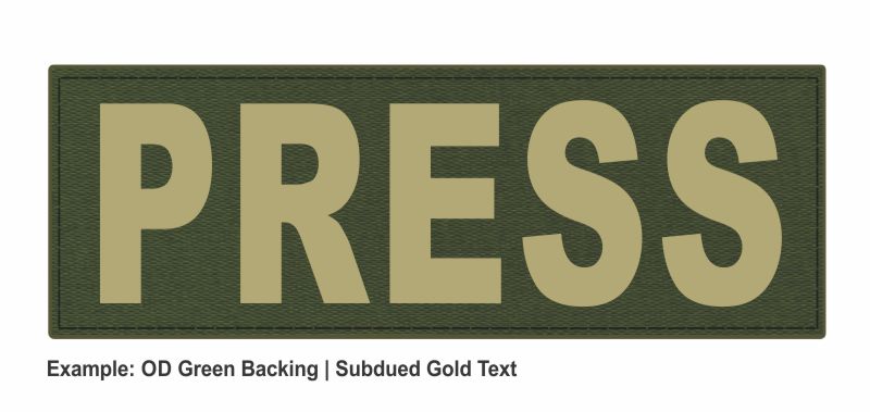 Stock ID Patch - PRESS - 8.5x3 - Hook Backing - Click for larger image Stock ID Patch - PRESS - 8.5x3 - Hook Backing