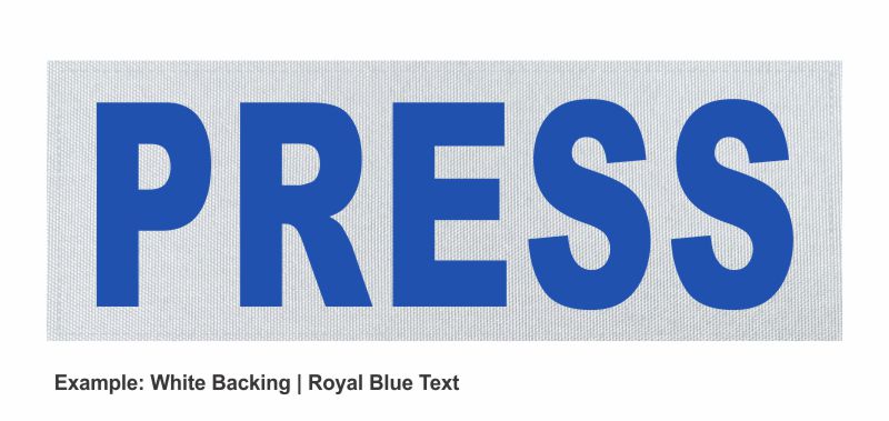 Stock ID Patch - PRESS - 8.5x3 - Hook Backing - Click for larger image Stock ID Patch - PRESS - 8.5x3 - Hook Backing