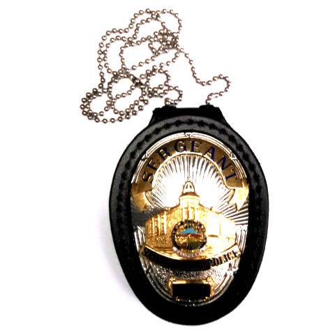Includes chain for hanging and FREE SHIPPING! Oval leather belt badge holder 