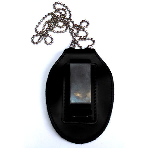 Strong Leather 81137-0852 Black Badge Holder/Case Recessed Clip-On Chain 